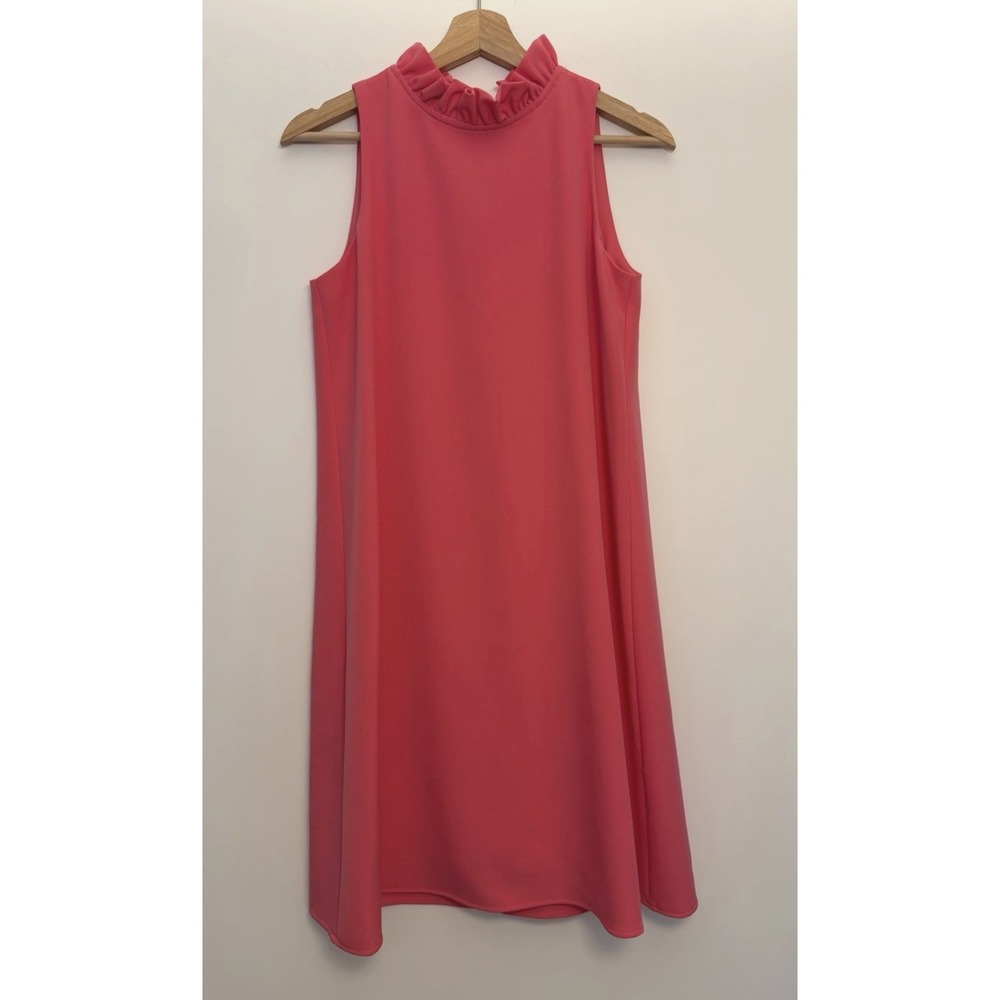 NEW Ann Klein Ruffled Mock-Neck Collar A-Line Shift Dress Size 2 Pink Bubble Gum